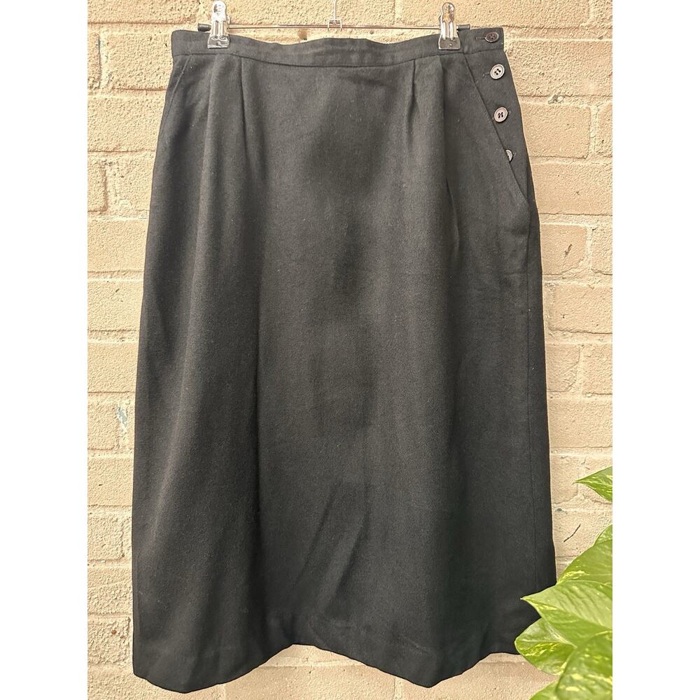 Vintage 90s Personal Black Wool Blend Midi Prep Capsule Skirt Pockets Academia M